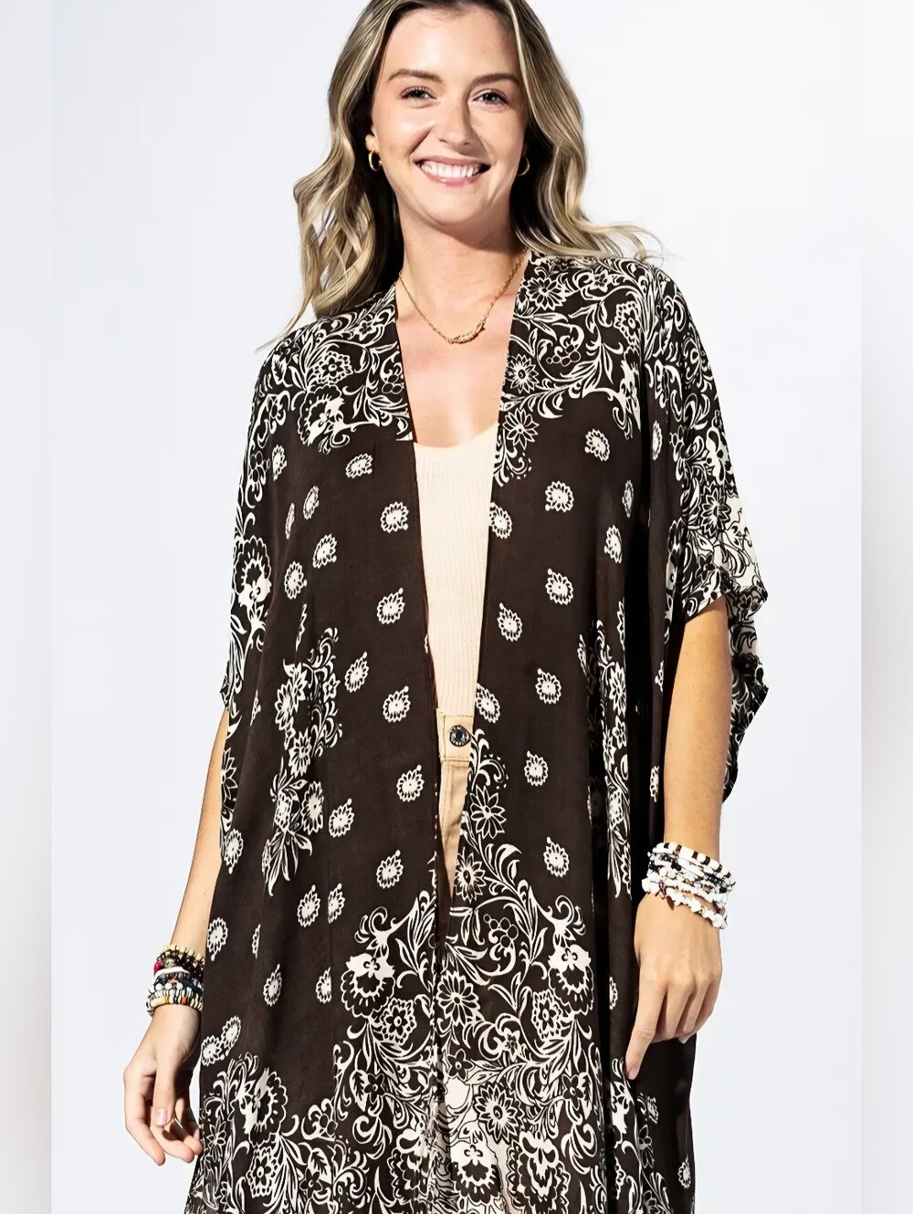 1132 Ash Grey Floral Kimono Cardigan